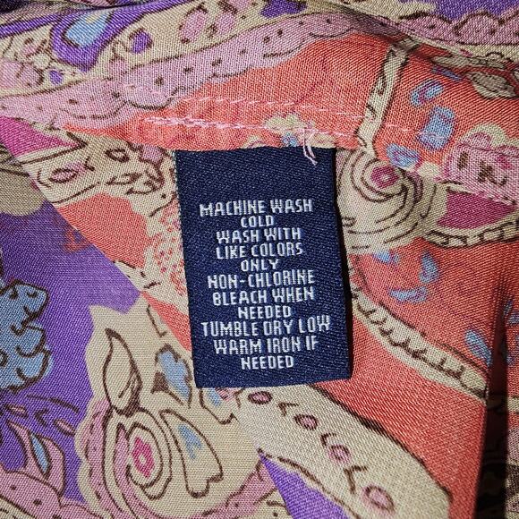 Chaps Large Paisley Floral Colorful Tunic Blouse with Drawstring Waist Lg V-Neck - Picture 9 of 10